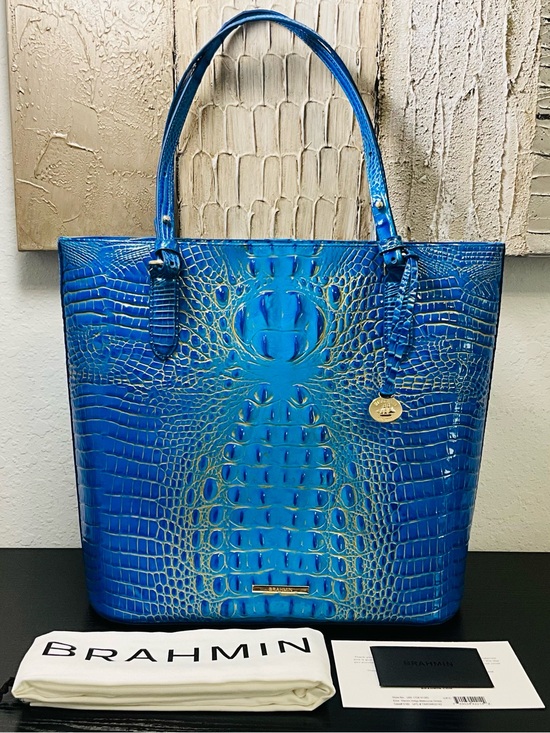 Brahmin Handbags - Brahmin Ezra ELECTRIC INDIGO MELBOURNE OMBRÉ Tote Shoulder Bag W/Eye